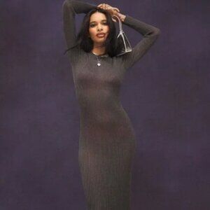 Anthropologie Daily Practice Metallic Grey Charcoal Sweater Dress SP Small Petit